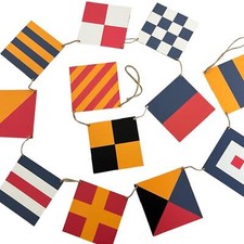 Wooden maritime signal flags bunting | Set of 12 flags 9cm x 9cm | Overall lengt