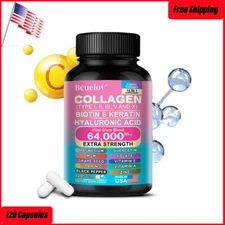 COLLAGEN PEPTIDES Types I,II, III, V, X 64,000mcg Pills Anti-Aging Skin Capsules