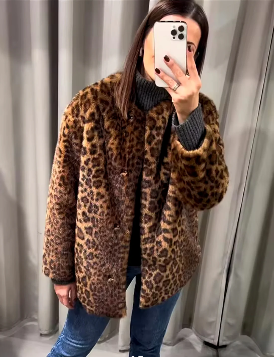 Zara Animal Print Faux Fur Coat Leopard Brown XS S M Small Medium
