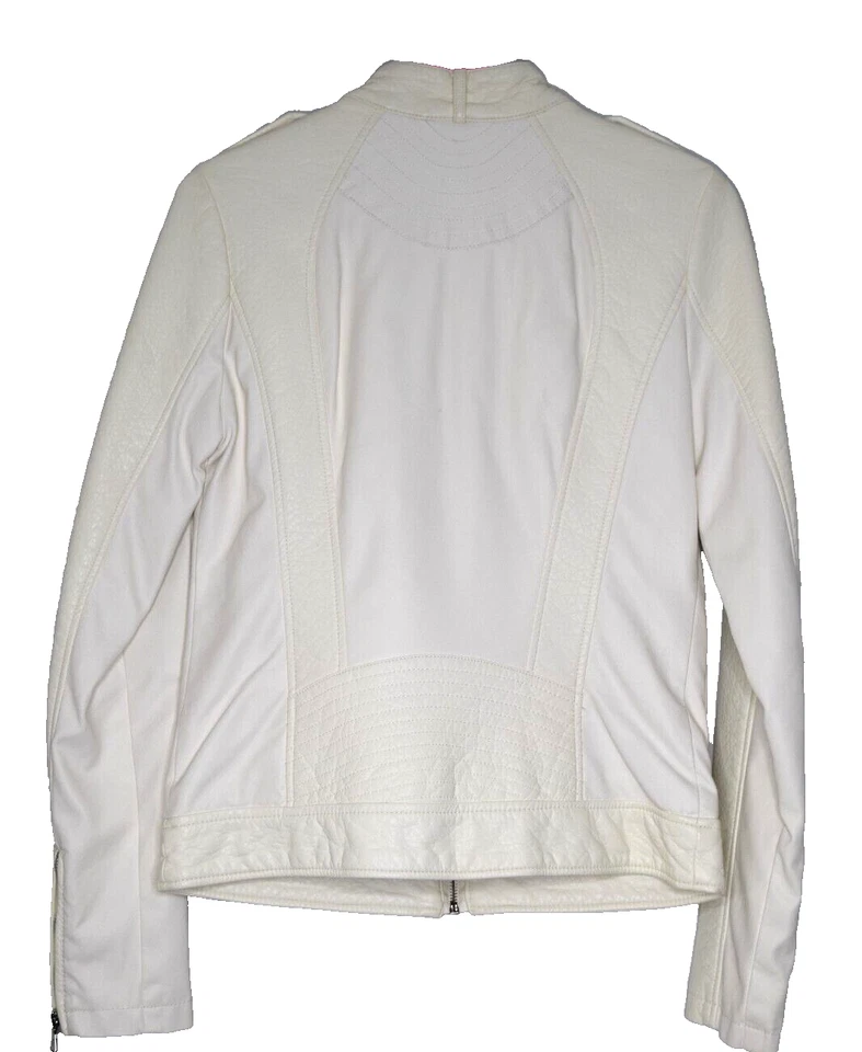 Guess Women's Faux-Leather Jacket White Motorcycle Zip Front Size S New w/Tags - Image 2 of 4