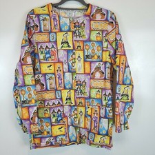 Scrubs Scrub Top Halloween LS Long Sleeves Sleeve Witch Cat Pumpkin Sz Small