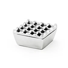 Handmade Moroccan Aluminium Ashtray, Grid Indestructible Shiny Chrome