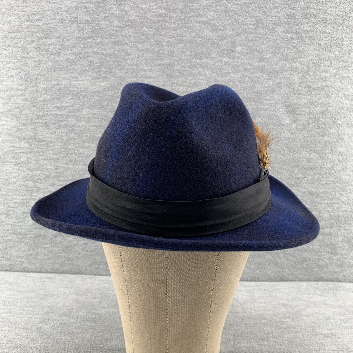 Giorgio Brutini Blue and Black 100% Wool Fedora Hat Size Large | eBay