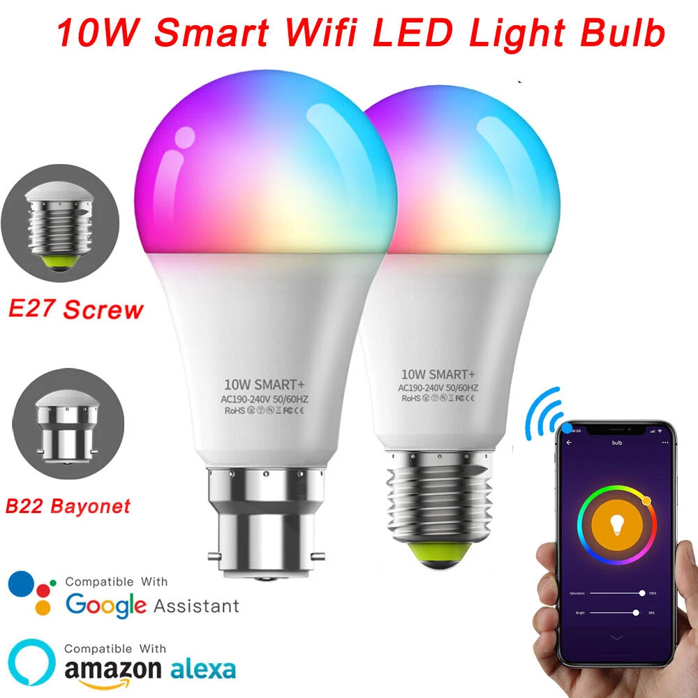 1-3X Smart Led Bulb 10W RGB 16 Colour Changing Remote Control