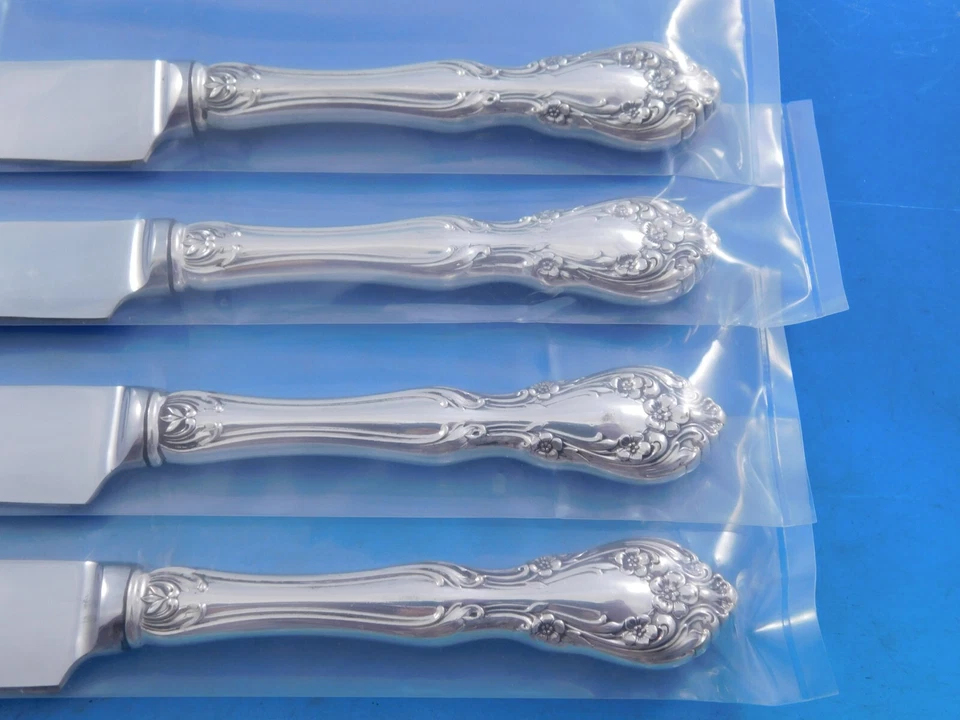 Juego de cuchillos para carne Chateau Rose de Alvin de plata esterlina tamaño Texas personalizado 4 piezas Foto 4 de 4