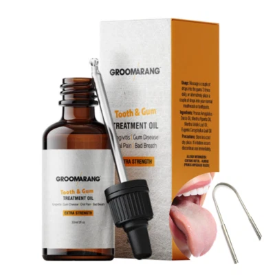 GROOMARANG POTENT GUM DISEASE TREATMENT & METALLIC TONGUE SCRAPER | BAD BREATHE CURE