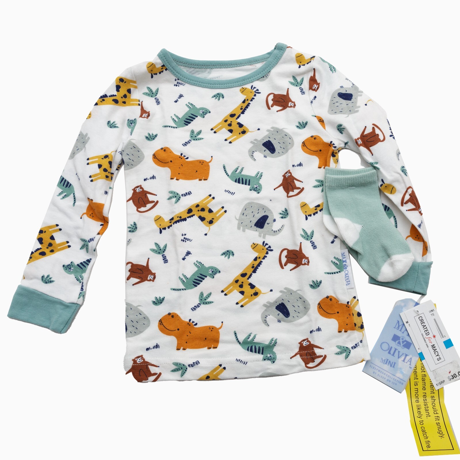 SAOLA Pigiama Max & Olivia 24M bambino safari stampa animalier top con calze (solo top senza pantaloni)