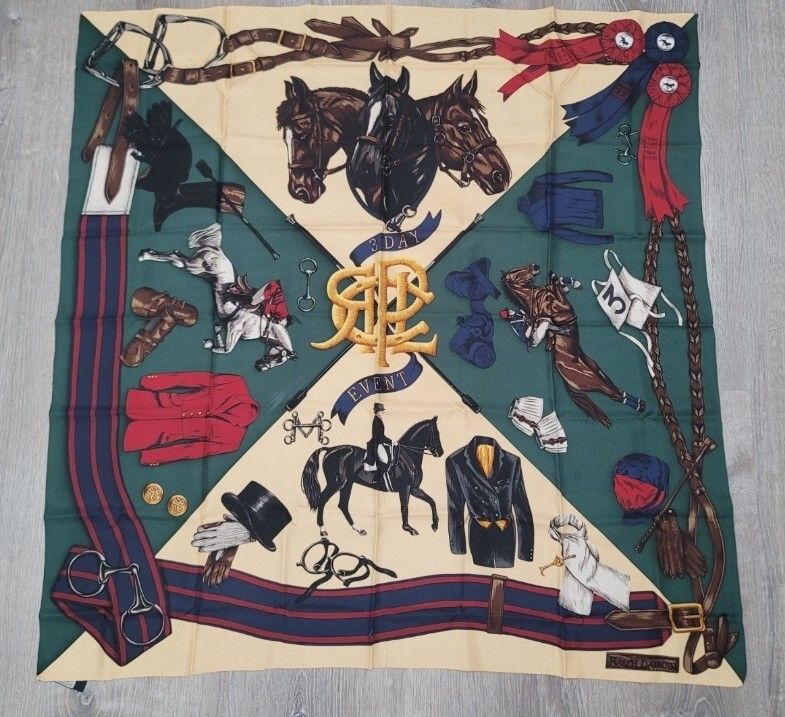 【極美品】RALPH LAUREN スカーフ 89×89 シルク horse Vintage Polo Ralph Lauren Stadium Rare 1992 Polo Horse Head