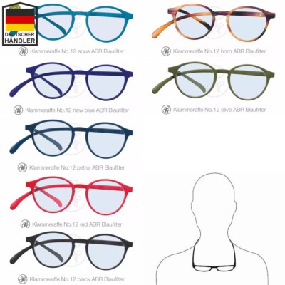 Lesebrille No.12 Klammeraffe Blaufilter aqua, horn, new blue, olive, petrol, rot