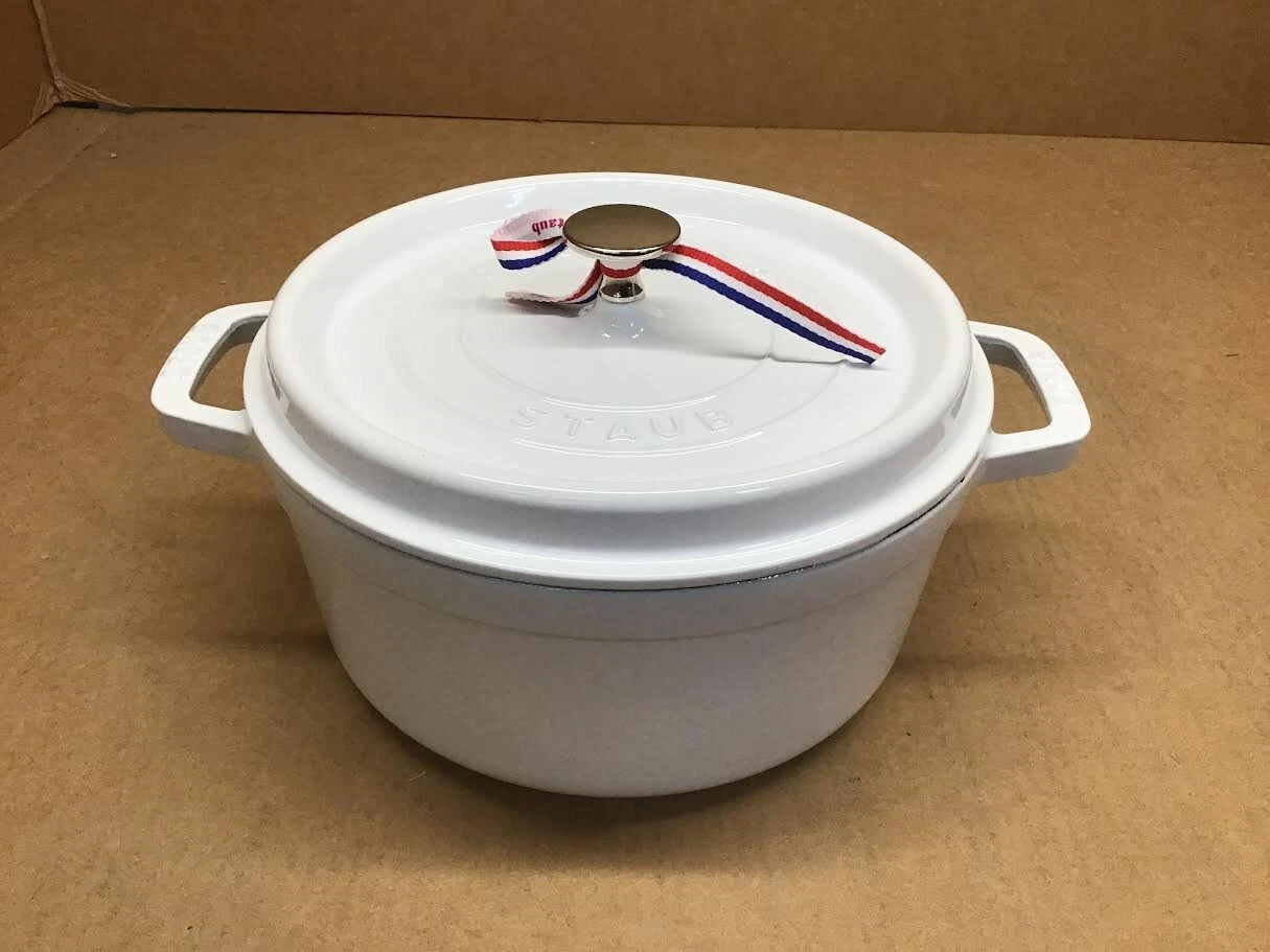 STAUB Cast Iron Dutch Oven 4-qt Round Cocotte - White