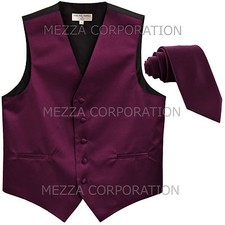 New Men's Vesuvio Napoli Tuxedo Vest 2.5" Skinny Necktie prom party Dark Purple