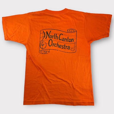 Vintage 70's 80's North Canton Orchestra Shirt Size S Single Stitch Orange