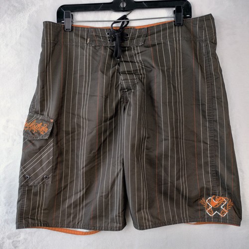 VTG Y2K QuickSilver Board Shorts Mens Size 34 Brown Embroidered Surf Swim Trunks