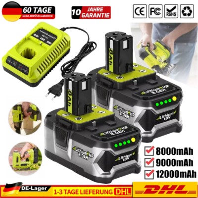 8,0Ah 18V Akku für RYOBI für One für Plus Lithium RB18L50 P108 / Ladegerät