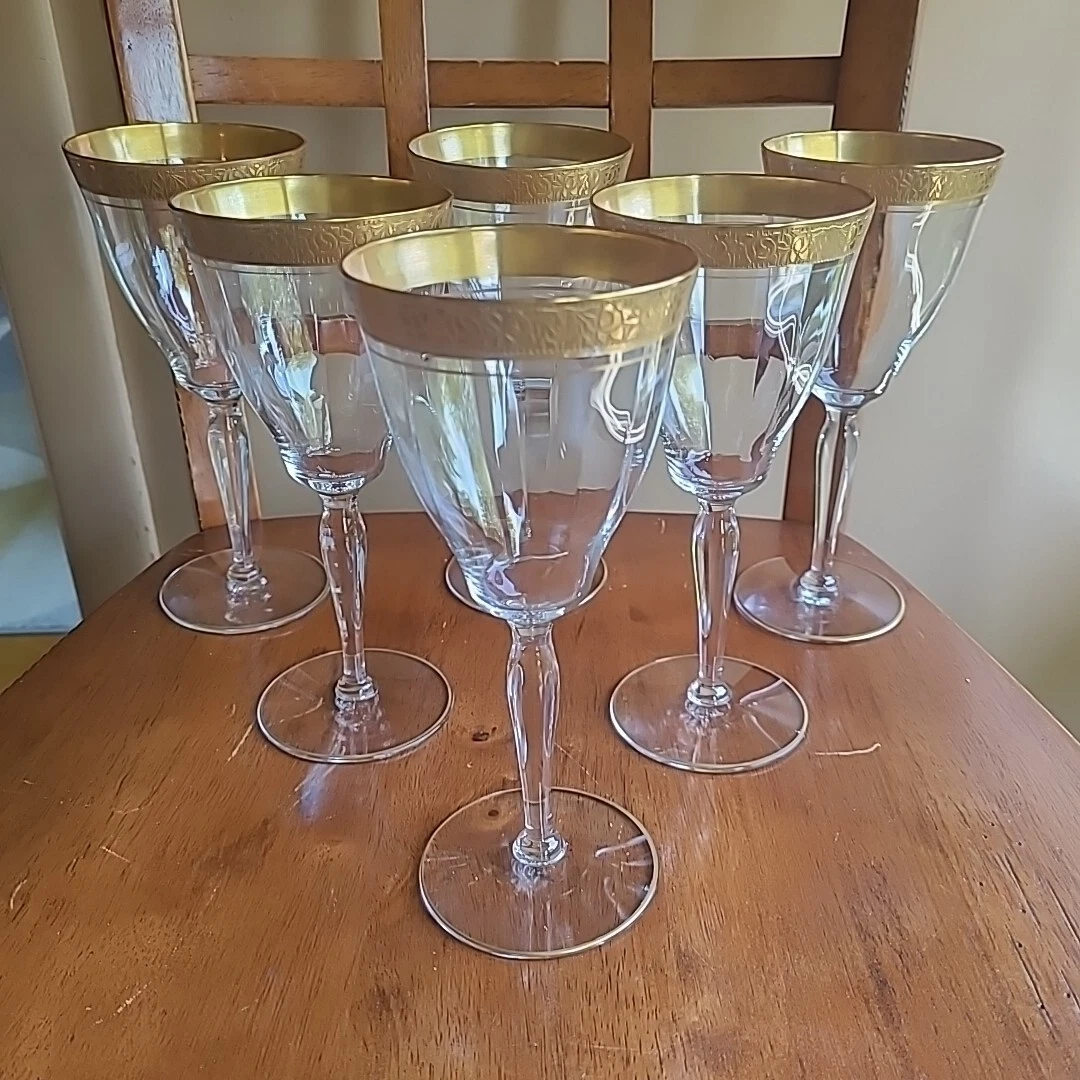 Glastonbury Lotus Rambler Rose 1125 G Encrusted Optic Water Goblets SET 6
