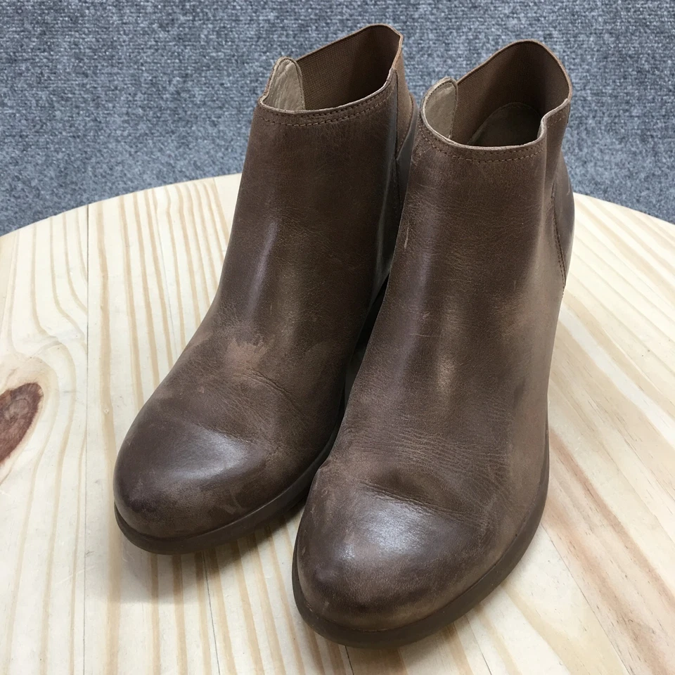 Botas Hush Puppies para mujer 9M botín al tobillo cuero marrón cuña punta almendra Foto 3 de 4