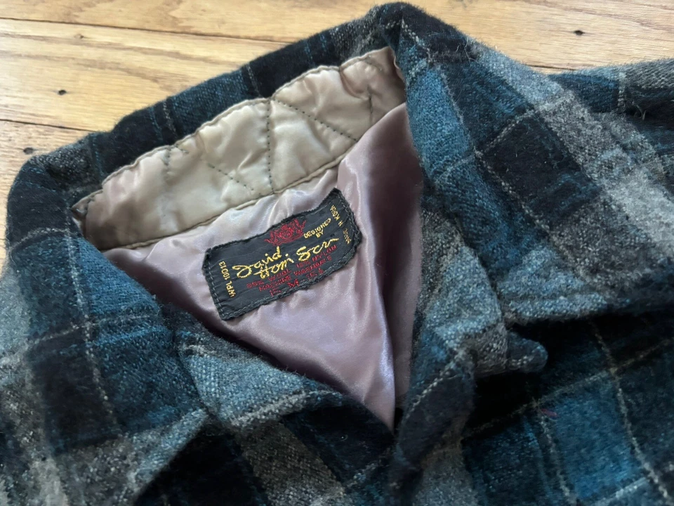Vintage 60s/70s LOOP Collar Wool Plaid Work Shirt.S/M — 第 2/4 张图片