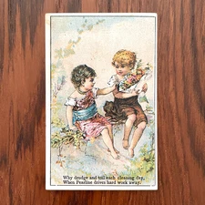 1880s Trade Card Pyle's Pearline Soap 'Why Drudge & Toil Each Cleaning Day' Poem