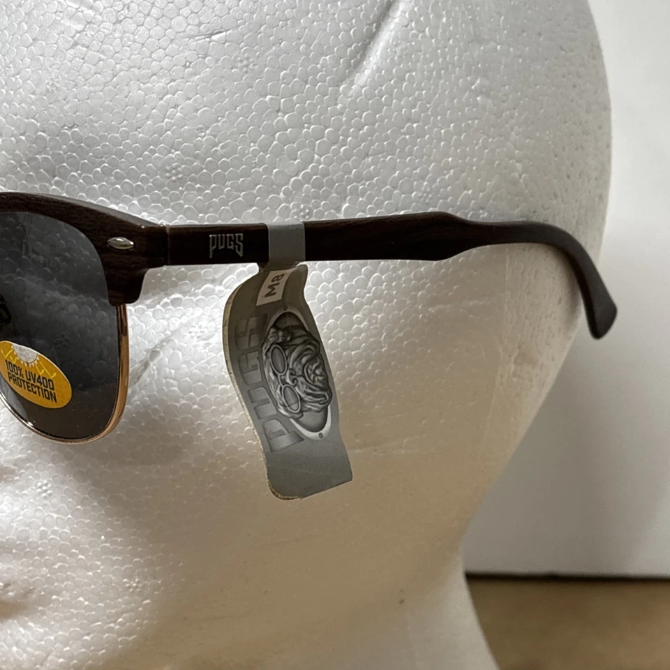Pugs Sunglasses New Polycarbonate 100% UV400 Protection Wood Grain Gold Accent - Image 2 of 4