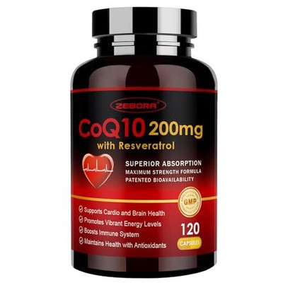 ZEBORA CoQ10-200mg with Trans-Resveratrol, PQQ and Vitamin E - High Absorption -