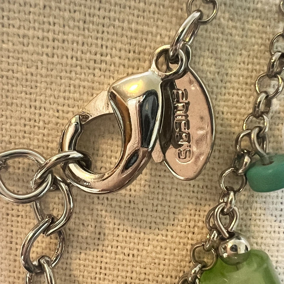 Collar Chico’s Plata Cuentas Hoja Verde Colgante 30" Tropical Resort Vacaciones Foto 4 de 4