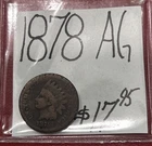 1878  Indian Head Cent Penny Coin (AG) About Good Condition. ENN Coins
