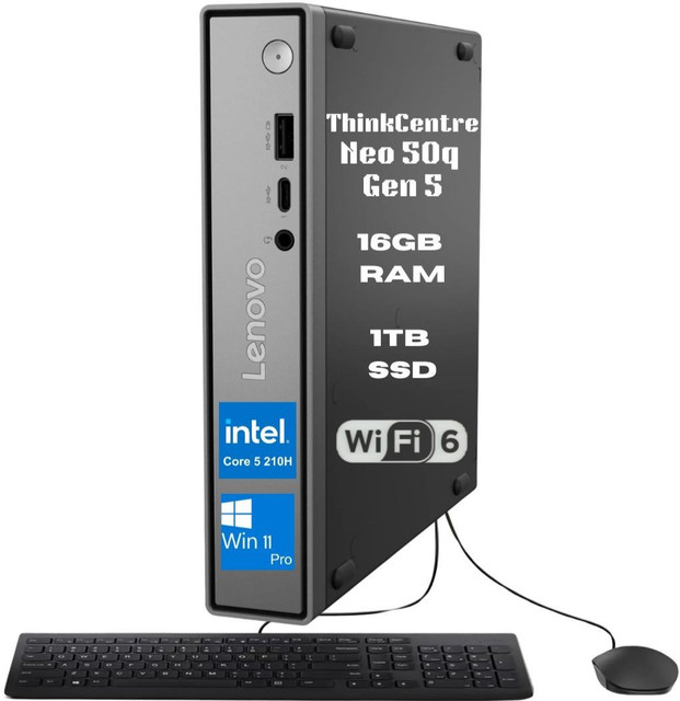 New Lenovo ThinkCentre Neo 50q Gen 5 Core 5 210H 16GB 1TB SSD Wi-Fi Kybd Mouse
