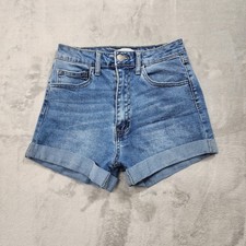 Forever 21 Shorts Womens 27 Blue High Rise Cuffed Stretch Denim Casual Summer