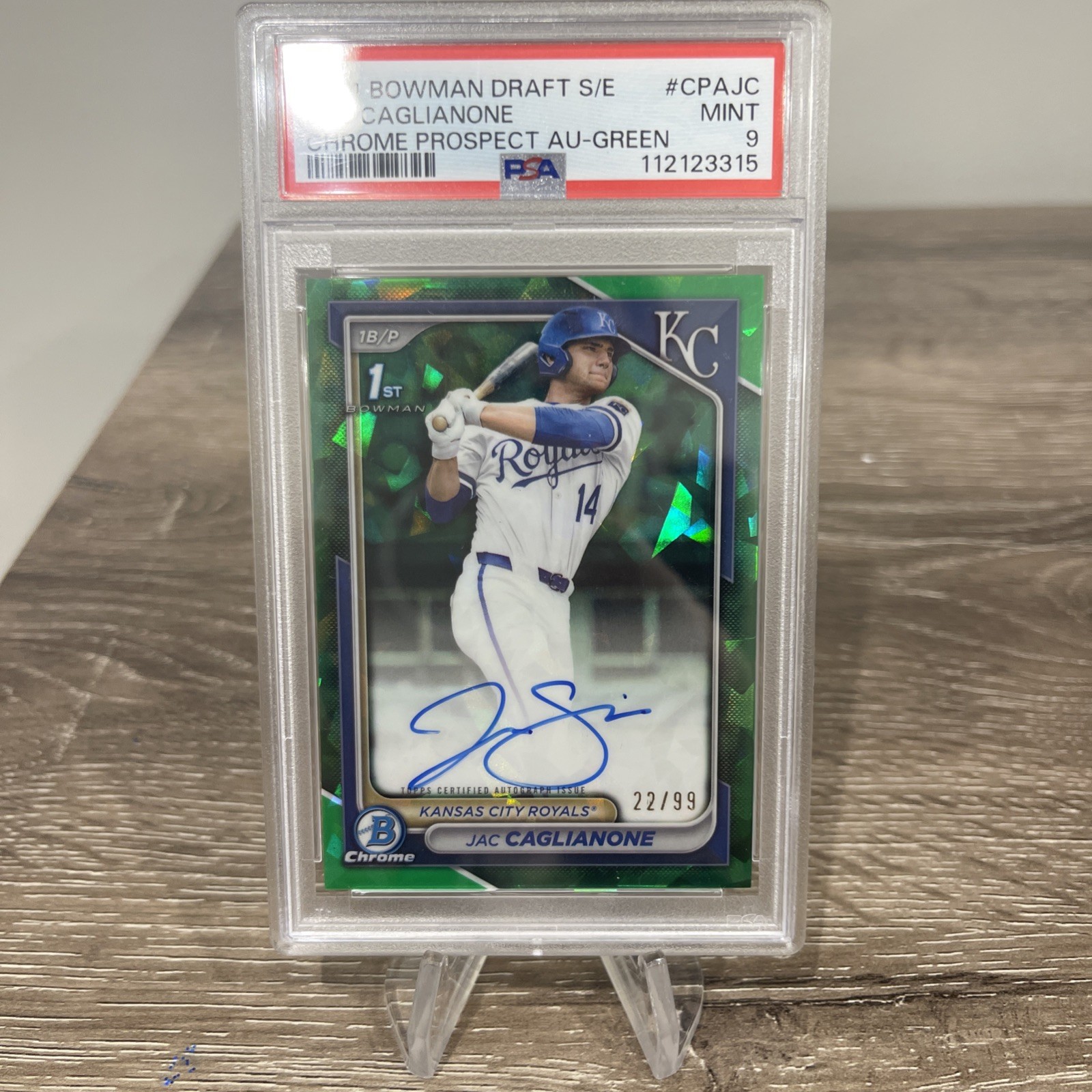 2024 Jac Caglianone Bowman 1st Green Sapphire Auto /99 PSA-9 Mint