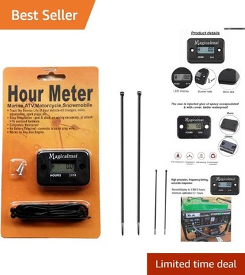 Waterproof Engine Hour Meter for Motorcycle, ATV, and Marine - Up to 9,999.9 Hrs