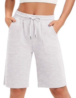 Women's 10'' Bermuda Sweat Shorts Scuba High waist Elastic Shorts