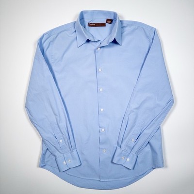 Perry Ellis Mens Dress Shirt L Light Blue Cotton Button Up Long Sleeve Collared