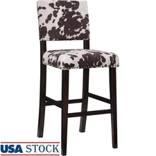 Cowhide Print Bar Stool Solid Wood Frame Comfortable Padded Seat Nail Head Trim