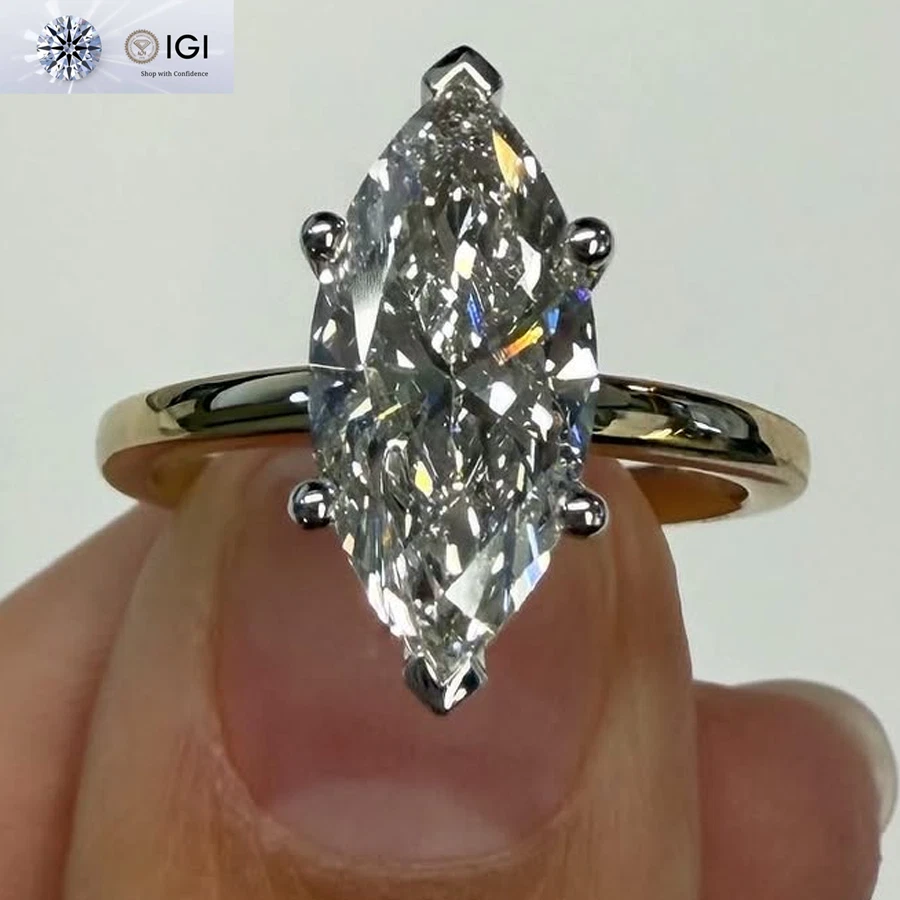 IGI 2.25Ct E VS1 Marquise Lab Grown Diamond Engagement Ring in 14K Two-Tone Gold - Image 2 of 4