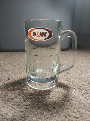 Vintage A&W Logo All American Food Large Heavy Glass AW Root Beer Mug 6 Inch