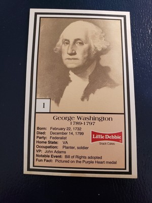 George Washington 1992 U.S Presidents Little Debbie Snack Cakes White Border