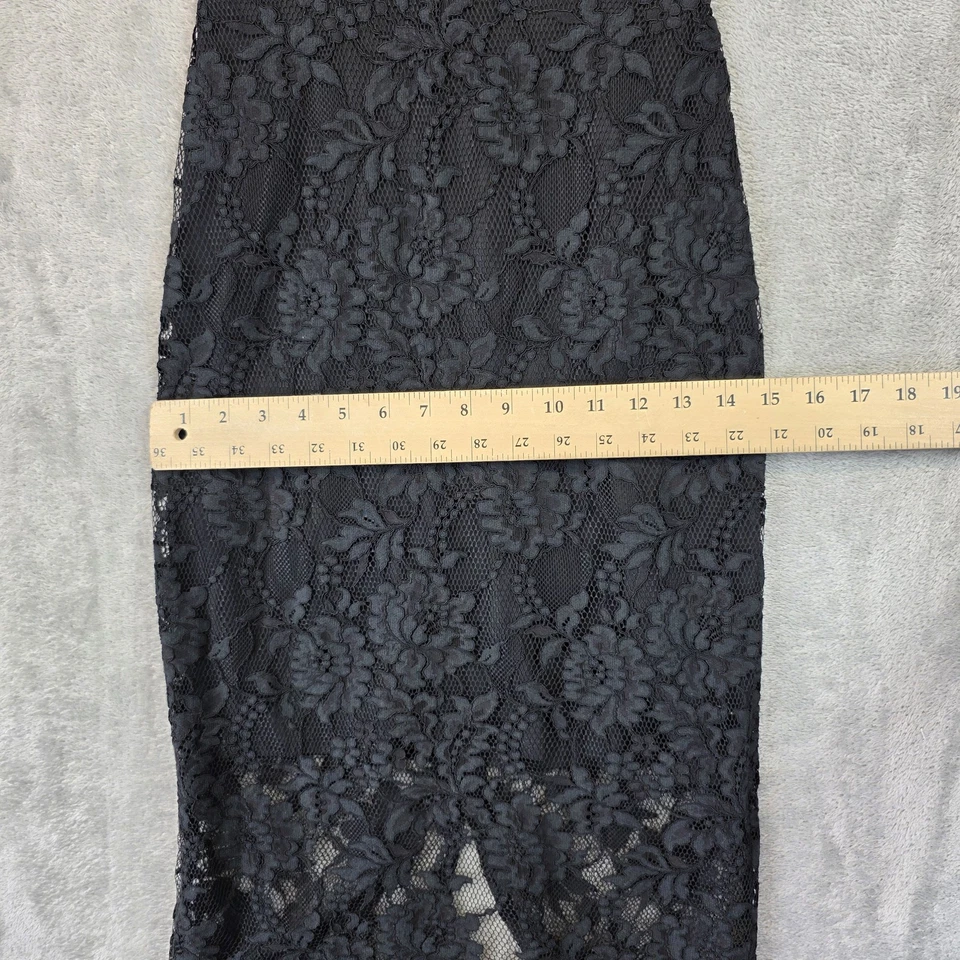 Vestido Express Para Mujer 0 Negro Sin Tirantes Encaje Floral Midi Cóctel Fiesta Nuevo Con Etiquetas Foto 4 de 4