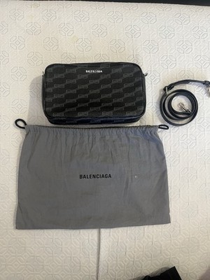 Balenciaga BB Black Monogram Crossbody Camera Bag Leather Retail $1110