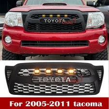 Front Mesh Grille For 2005-2011 Tacoma Bumper Grill Matte Black W/4 LEDs