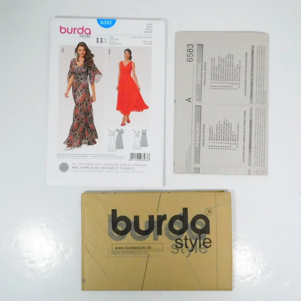 Burda 6583 Misses Dress Sewing Pattern Size 8-20 Uncut Empire Waist Draped Front - Image 2 of 4
