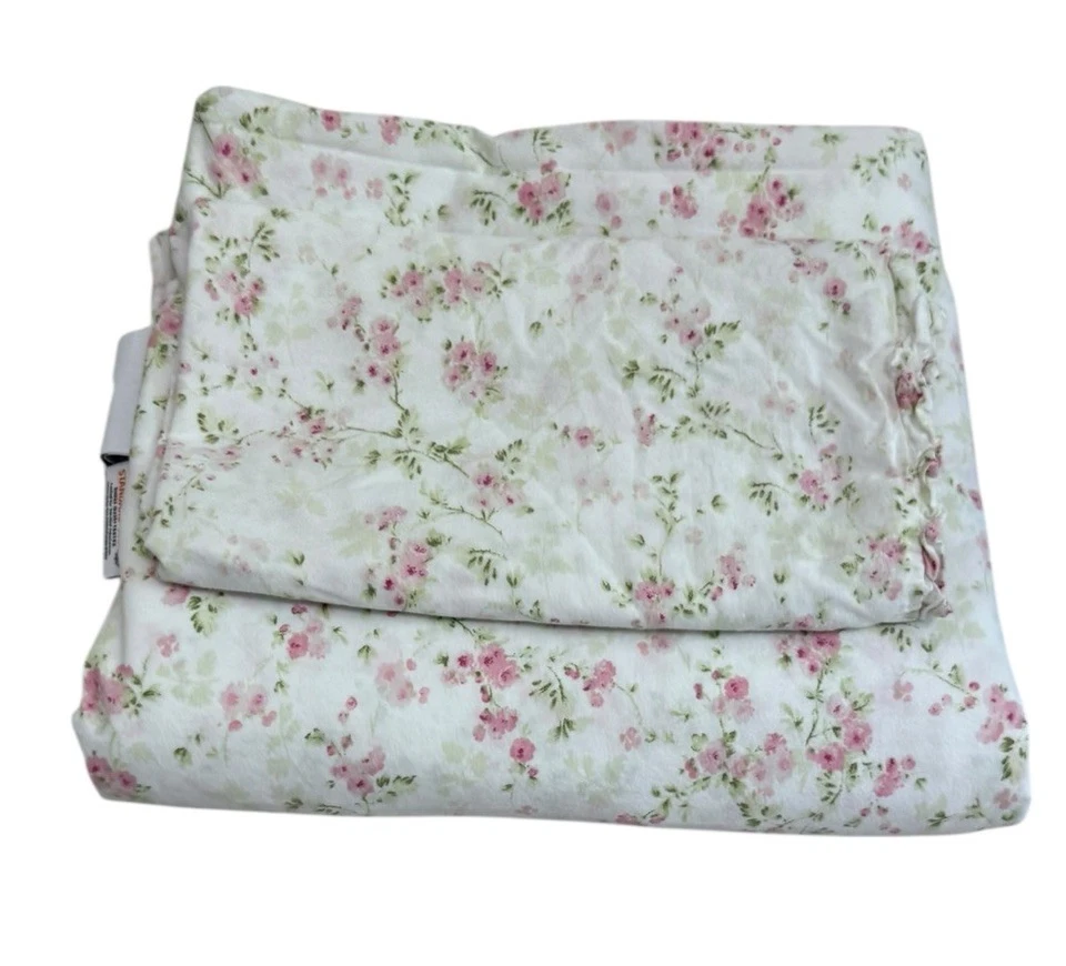 Shabby Chic Rosa Floral Blanco Sábana Plana Completa/Queen 1 Funda de Almohada Algodón Foto 2 de 4