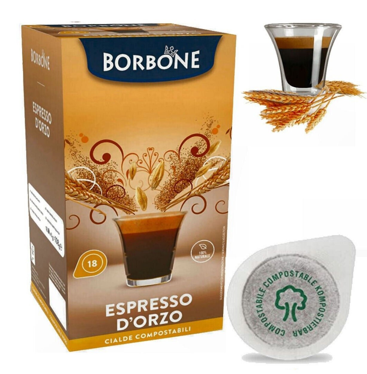 216 Cápsulas Caffè Borbone Bebida Sabor D'Cebada Filtro de Papel 44MM Soluble