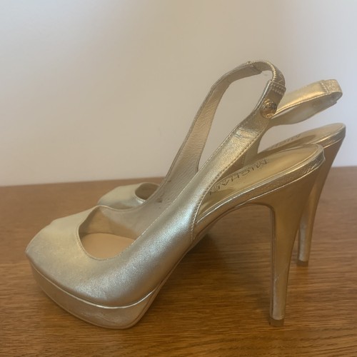 Michael Kors gold slingback peek toe Leather Uppers 4.5” heels women’s size 7 - Picture 4 of 8