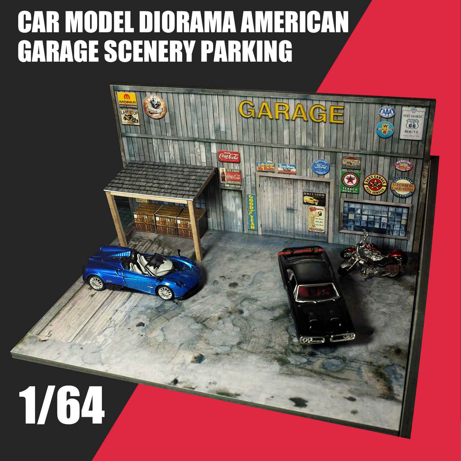 1/64 Model Car Display Garage Scenery W/House Eave Parking Lot Scene