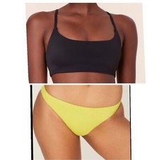 Andie Bikini Set Maui Top Cheeky Bikini Bottom black yellow size L NWT