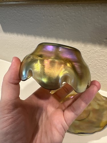 Antique Tiffany Favrile Glass Ruffled Bowl And Underplate - Picture 6 of 12
