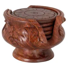 Wooden Table Coaster for Tea Coffee Cups Set of 6 Vintage