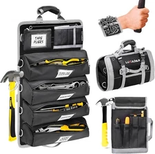 Updated Roll Up Tool Bag, Extra Features, 5 Detachable Pouches with Name Tags...