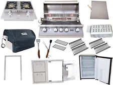Lion Grill Package 32" Grill, Side Burner, Mini Fridge + Storage Door/Drawers!