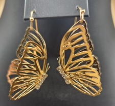 Butterfly Gold Tone With Line of Cubic Zirconias Dangle Earrings 1.25", EUC